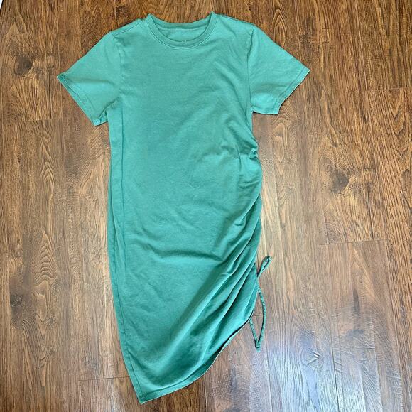 Universal Thread Ruched Side Knee Length T-shirt Dress WMNS XS Green Crew SS - Picture 2 of 12